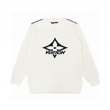 루이비통 남성 화이트 크루넥 니트 - Louis vuitton Mens White Sweaters 