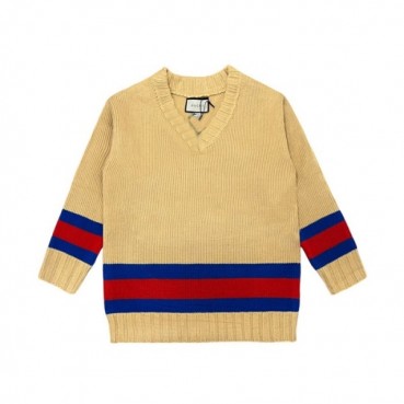 구찌 남/녀 브이넥 카멜 스웨터 - Gucci Unisex Camel Sweaters 