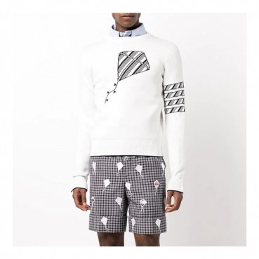 톰브라운 남성 화이트 크루넥 니트 - Thom Browne Mens White Knits 