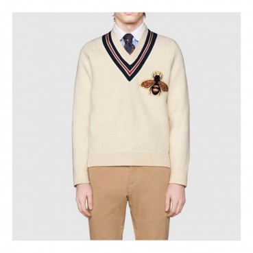 구찌 남성 화이트 브이넥 니트 - Gucci Mens White Knits 