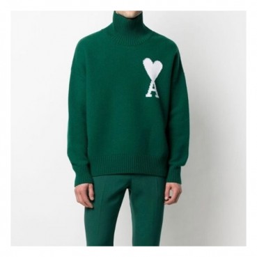 아미 남/녀 그린 터틀넥 니트 - Ami Unisex Green Knits 