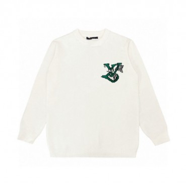 루이비통 남성 화이트 크루넥 니트 - Louis vuitton Mens White Sweaters 