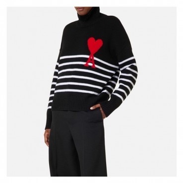 아미 남/녀 블랙 터틀넥 니트 - Ami Unisex Black Knits 