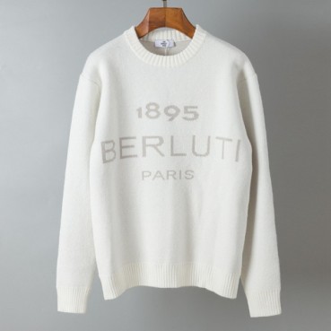 벨루티 남성 화이트 크루넥 니트 - Berluti Mens White Knits 