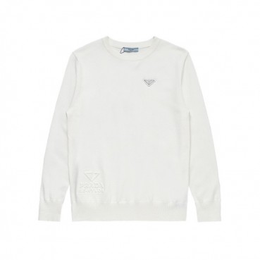 프라다 남성 크루넥 화이트 니트 - Prada Mens White Knits 