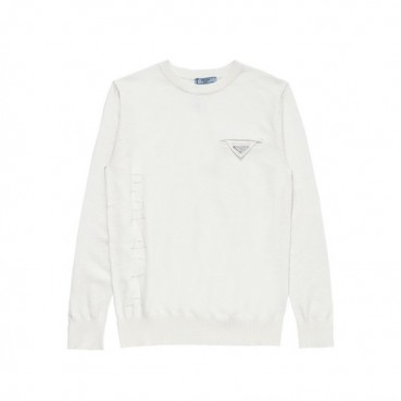 프라다 남성 크루넥 화이트 니트 - Prada Mens White Knits 