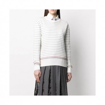 톰브라운 여성 화이트 크루넥 니트 - Thom Browne Womens White Knits 