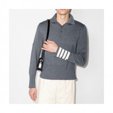 톰브라운 남성 그레이 폴로 스웨터 - Thom Browne Mens Gray Sweaters 