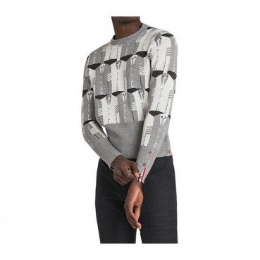톰브라운 남성 그레이 크루넥 니트 - Thom Browne Mens Gray Knit 
