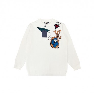 루이비통 남성 화이트 크루넥 니트 - Louis vuitton Mens White Sweaters 