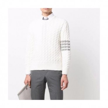 톰브라운 남성 화이트 크루넥 니트 - Thom Browne Mens White Knit 