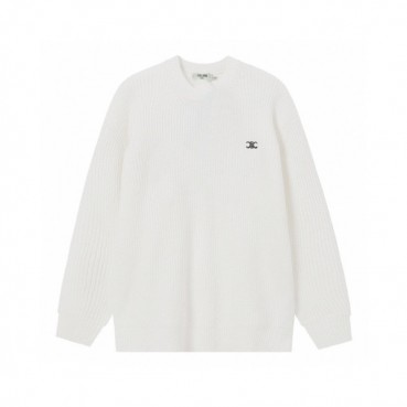 셀린느 남/녀 크루넥 화이트 니트 - Celine Unisex White Knits 