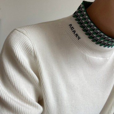 프라다 남성 터틀넥 화이트 니트 - Prada Mens White Knits 
