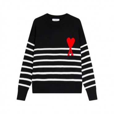 아미 남/녀 블랙 크루넥 니트 - Ami Unisex Black Knits 