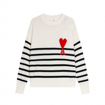 아미 남/녀 화이트 크루넥 니트 - Ami Unisex White Knits 