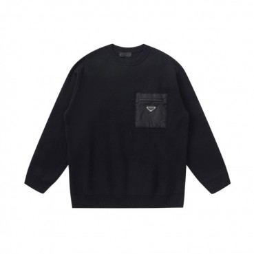 프라다 남성 블랙 크루넥 니트 - Prada Mens Black Knits 