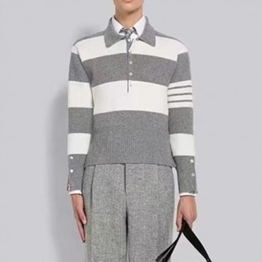 톰브라운 남성 그레이 폴로 니트 - Thom Browne Mens Gray Knit 