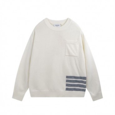 톰브라운 남성 화이트 크루넥 니트 - Thom Browne Mens White Knit 