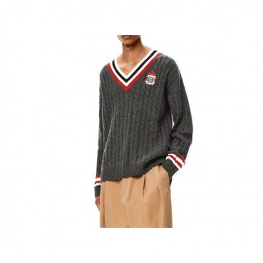 로에베 남성 그레이 브이넥 스웨터 - Loewe Mens Gray Sweaters 
