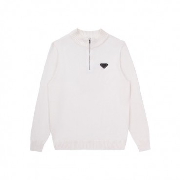 프라다 남성 터틀넥 화이트 니트 - Prada Mens White Knits 