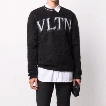 발렌티노 남성 크루넥 블랙 니트 - Mens Black Knit 
