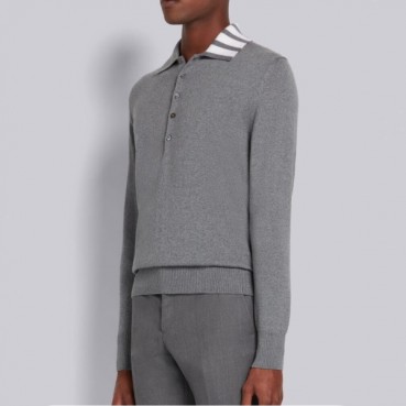 톰브라운 남성 그레이 폴로 니트 - Mens Gray Knit 