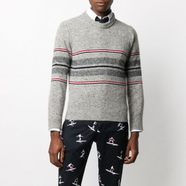 톰브라운 남성 라운드 니트 - Thom Browne Mens Gray Knit 