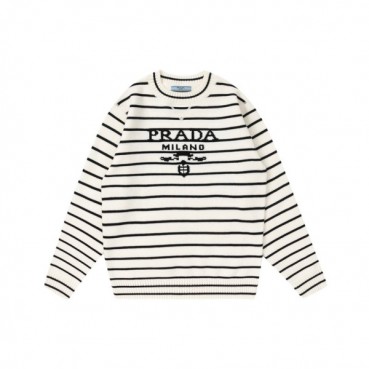 프라다 남성 크루넥 화이트 니트 - Mens White Knits 