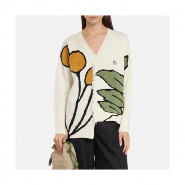 Loewe  Womens Logo Crew-neck Wool Sweaters Ivory 