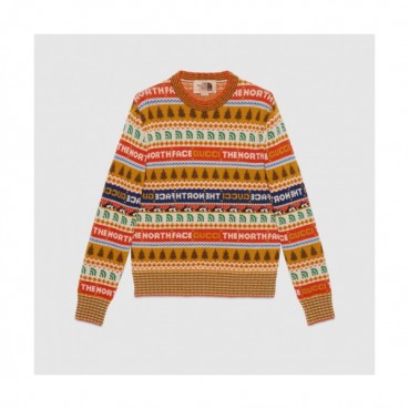 Gucci  Unisex Logo Crew-neck Sweaters Orange 