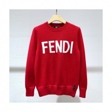 Fendi  Unisex Logo Crew-neck Sweaters Red 