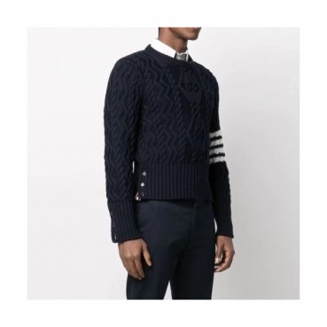 Thom Browne  Unisex Strap Crew-neck Wool Sweaters Navy 