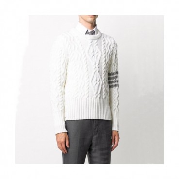 Thom Browne  Unisex Strap Crew-neck Wool Sweaters White 