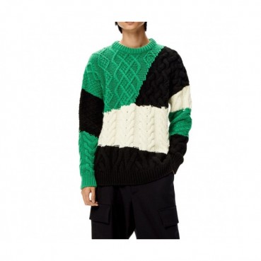 Loewe Mens Logo Crew-neck Wool Sweaters Green 