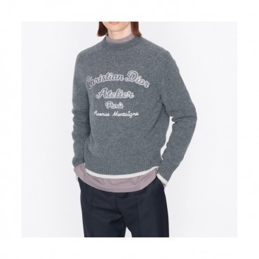Dior  Mm/Wm Retro Logo Crew-neck Sweaters Gray 