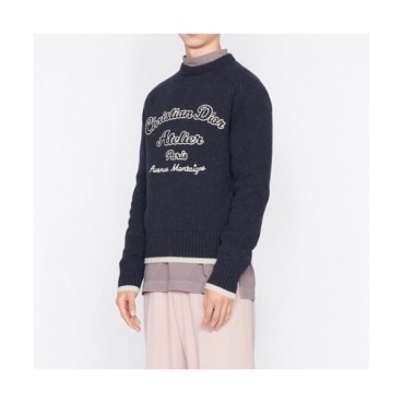 Dior  Mm/Wm Retro Logo Crew-neck Sweaters Navy 