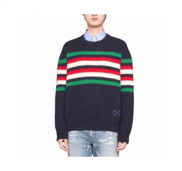 Gucci  Mm/Wm Logo Crew-neck Sweaters Navy  