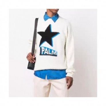 Palm Angels  Mens Logo Crew-neck Sweaters White 