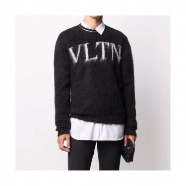 Valentino  Mens Big Logo Crew-neck Sweaters Black 