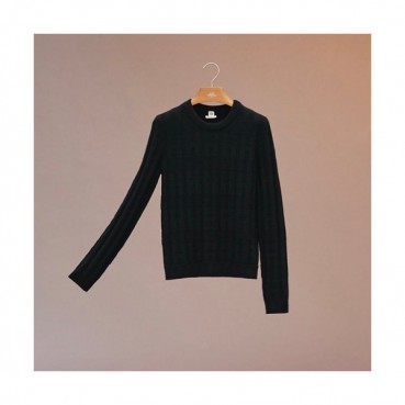 Hermes  Mens Crew-neck Wool Sweater Black 