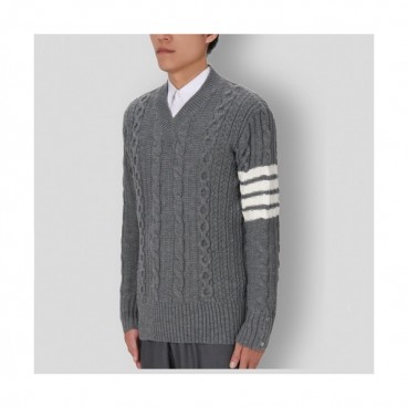 Thom Browne  Mm/Wm Strap Crew-neck Wool Sweaters Gray 