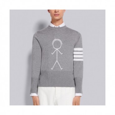 Thom Browne  Mm/Wm Strap Crew-neck Wool Sweaters Gray 