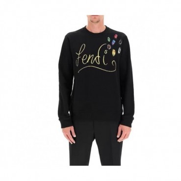 Fendi  Mens Logo Crew-neck Sweaters Black 