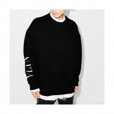 Valentino  Mens Big Logo Crew-neck Wool Sweaters Black 