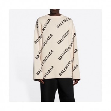 Balenciaga  Mm/Wm Logo Crew-neck Sweaters White 