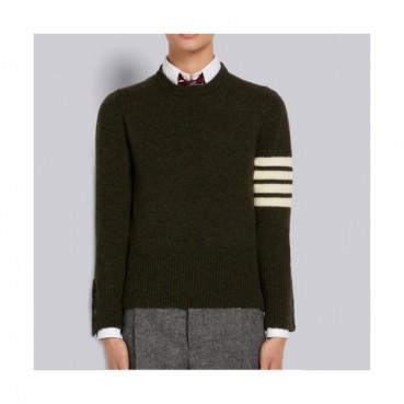 Thom Browne  Mm/Wm Strap Crew-neck Wool Sweaters Khaki