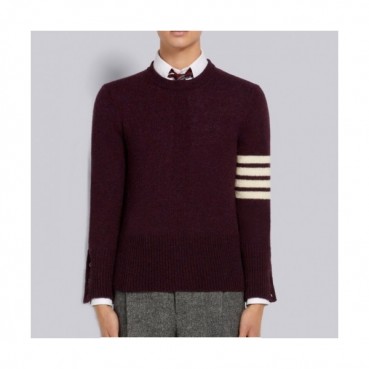 Thom Browne  Mm/Wm Strap Crew-neck Wool Sweaters Burgundy 