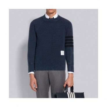 Thom Browne  Mm/Wm Strap Crew-neck Wool Sweaters Navy 