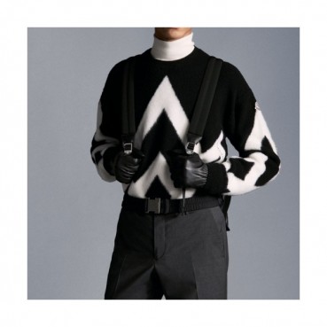 Moncler 2021 Mens Retro Logo Crew-neck Sweaters Black 