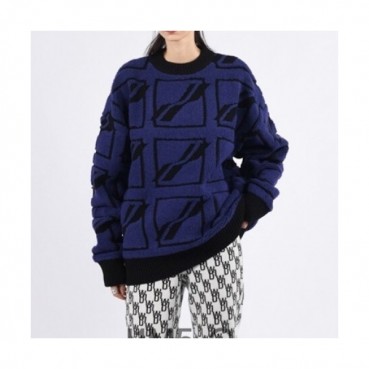 WELLDONE  Mm/Wm Retro Logo Crew-neck Sweaters Blue 